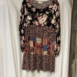 UMGEE Mixed Floral, Paisley  and Leopard Print Tiered Mini Dress